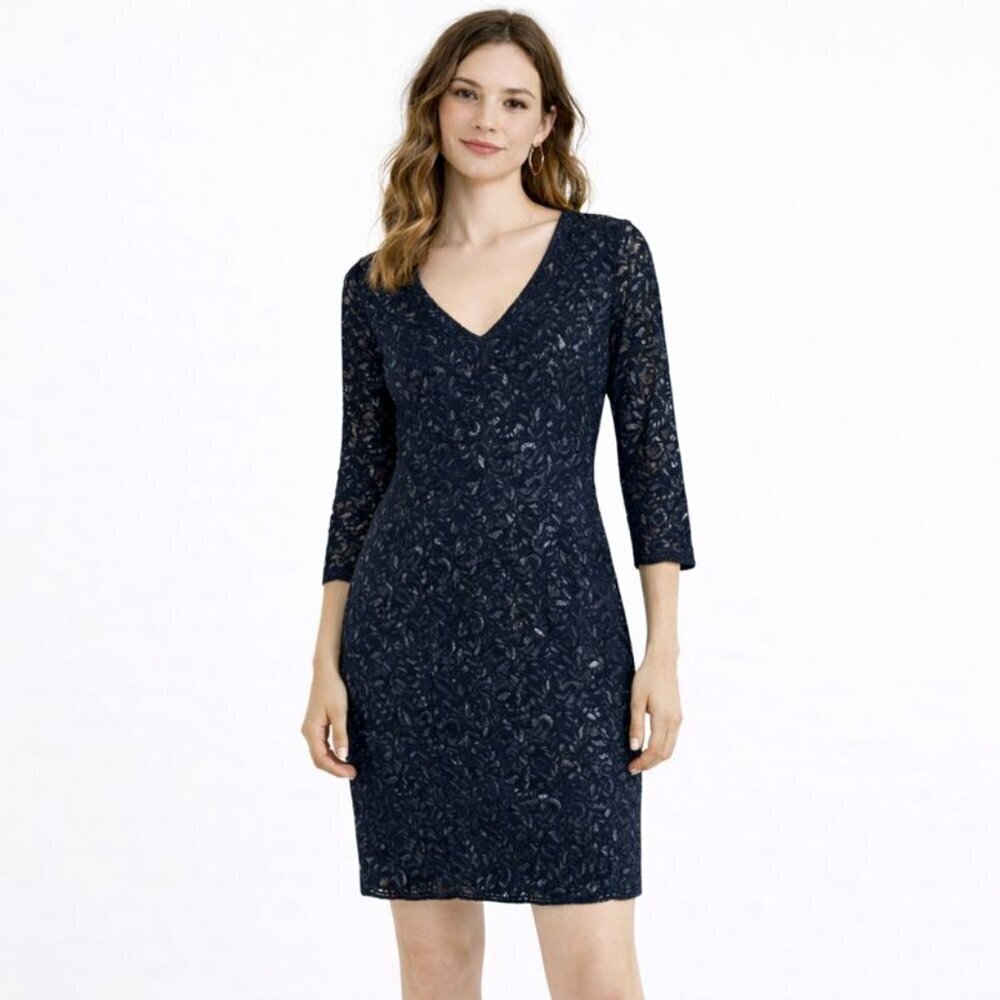 BANANA REPUBLIC X L'WREN SCOTT Shimmering Midnight Blue Lace Dress Size 8